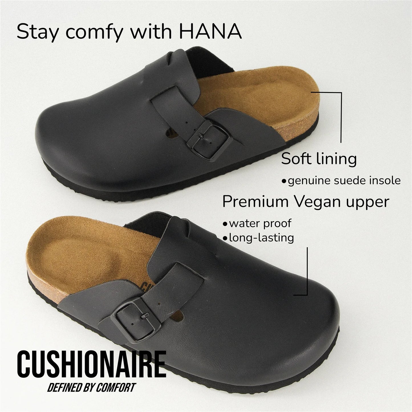 Hana Slip-On Buckle Clog with Cork Footbed +Memory Foam