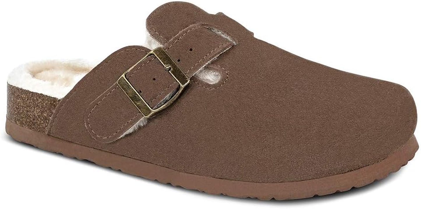 Women'S Black Cow Suede Leather Clogs, Plush Lined, Size 8-9, Winter Warm Shoes