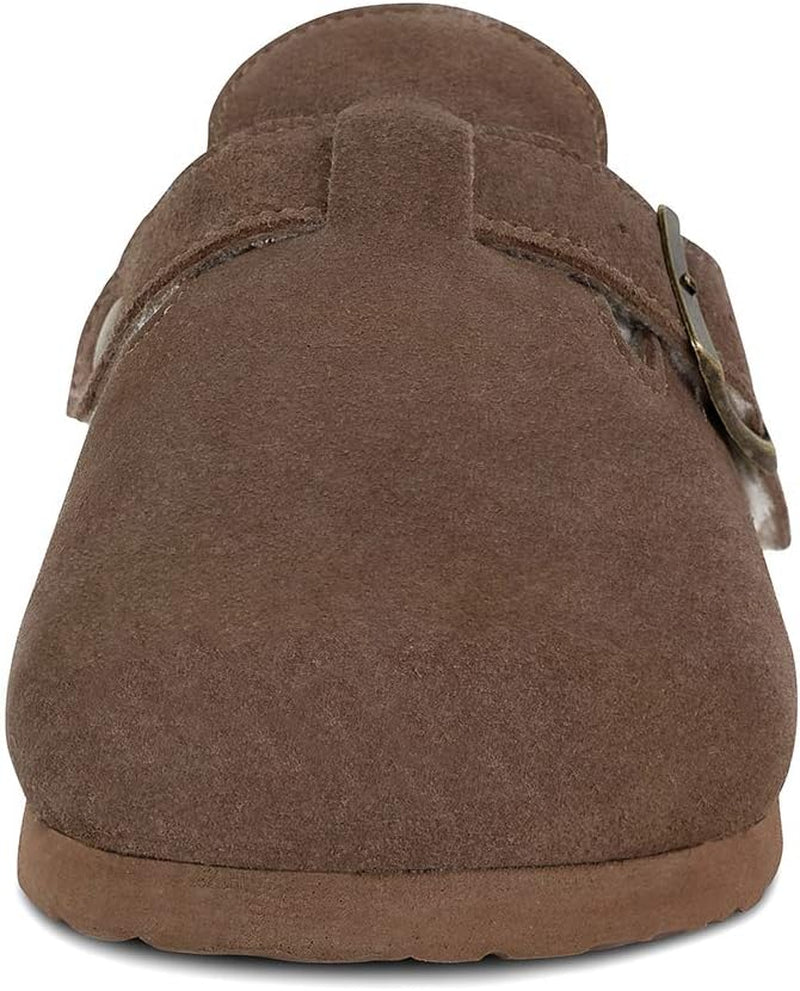 Women'S Black Cow Suede Leather Clogs, Plush Lined, Size 8-9, Winter Warm Shoes