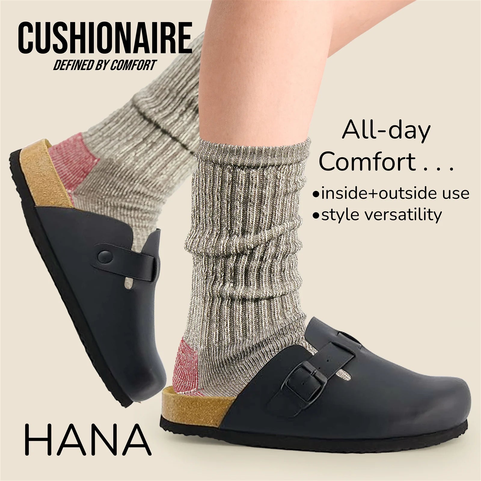 Hana Slip-On Buckle Clog with Cork Footbed +Memory Foam