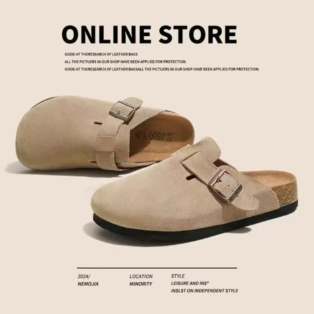 Crestar Fashion Clogs Slippers for Women Classic Suede Men Mules Cork Footbed Leather Potato Shoes with Arch Support Beach Slide